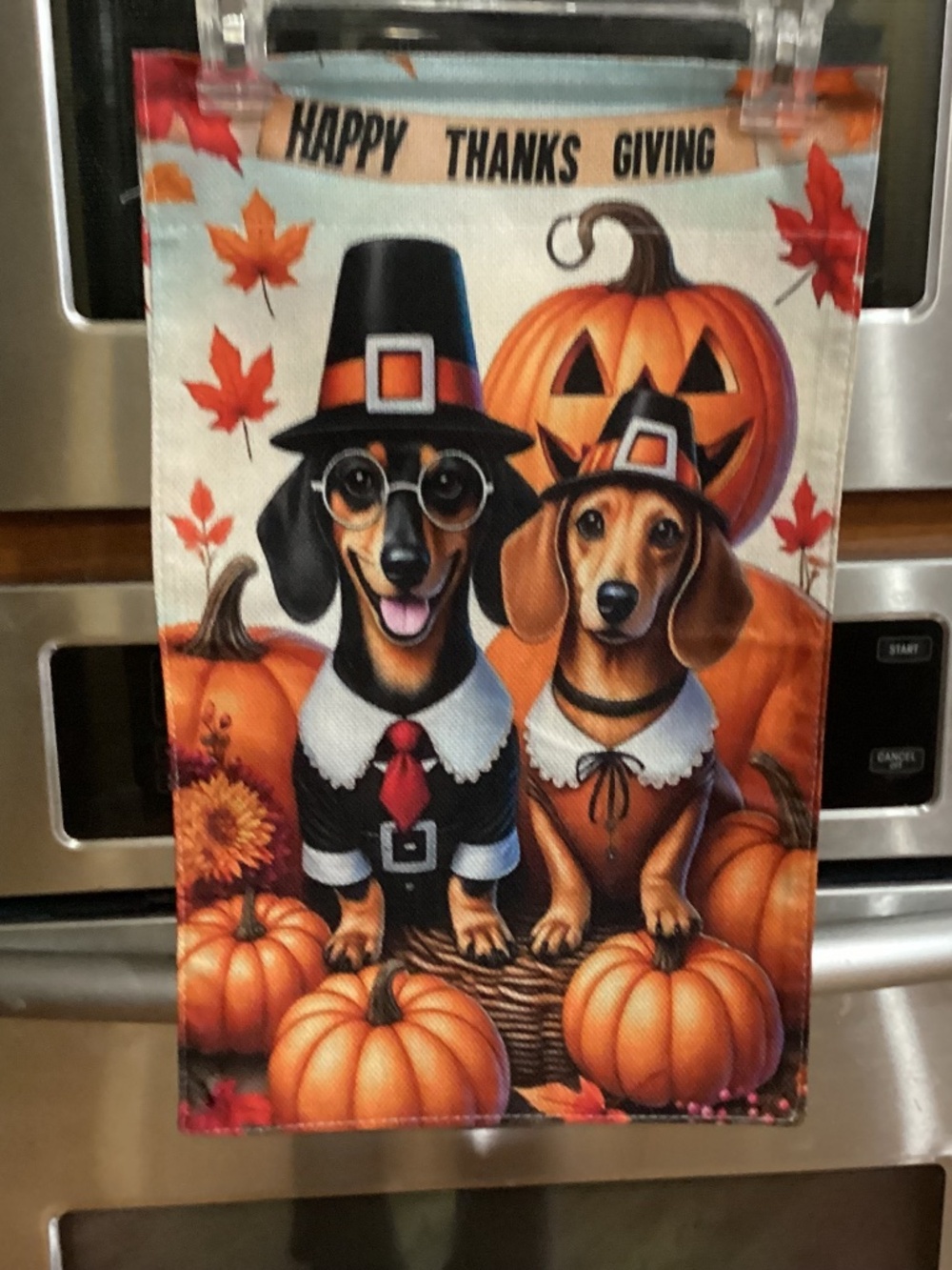 NEW Burlap Double sided Garden Flag Dachshund Happy Thanksgiving